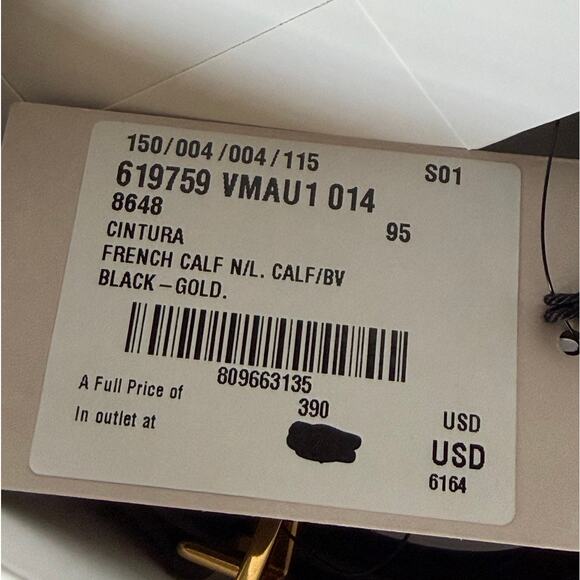 Bottega Veneta Triangle Leather Slim Black Belt 85/34 619759 NWT $390 main image 7